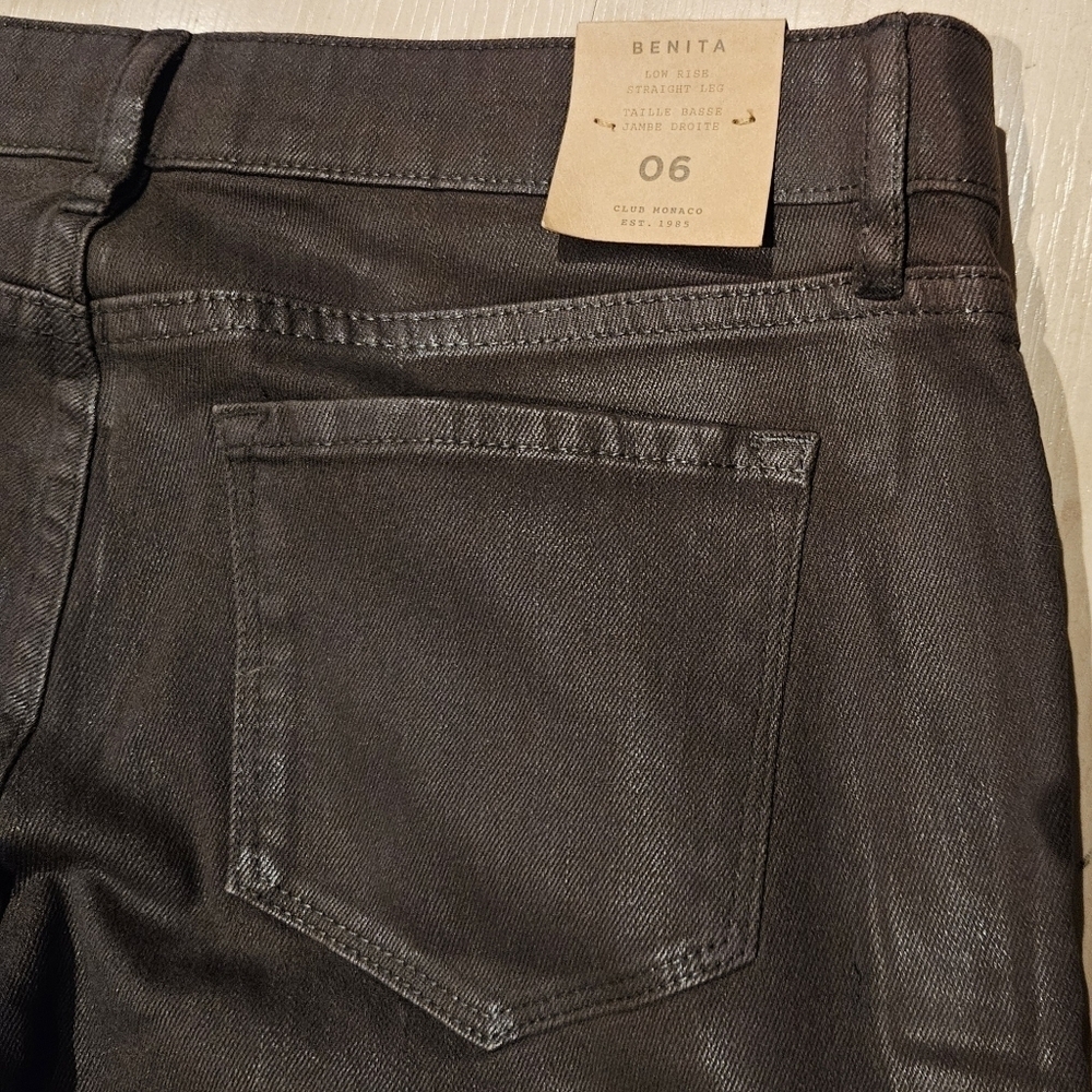 🔥NWT Club Monaco Benita Wax Coated Straight Leg Cropped Pants in Peat Moss 6 - Picture 5 of 8